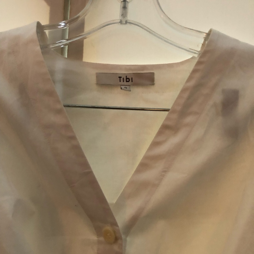 Tibi Sheer V-Neck Shell in Cream